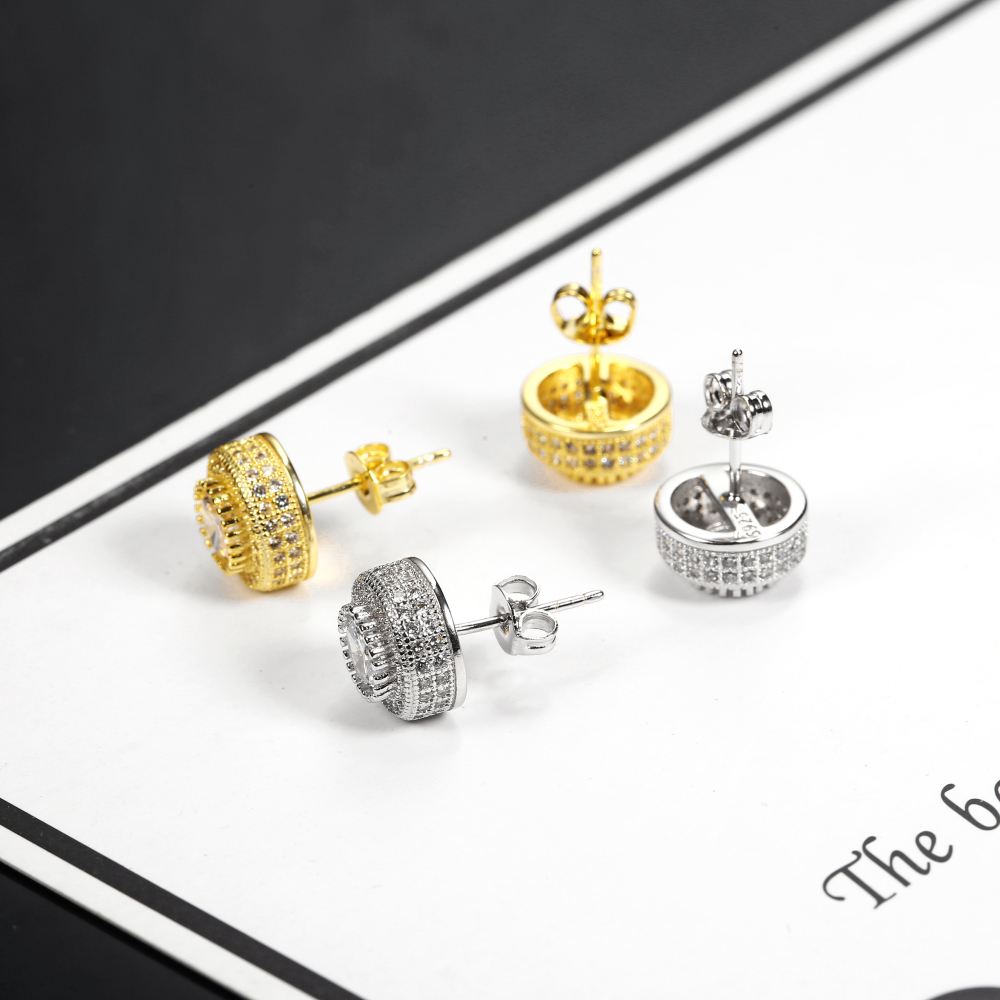 CZ Round Iced Stud Earrings