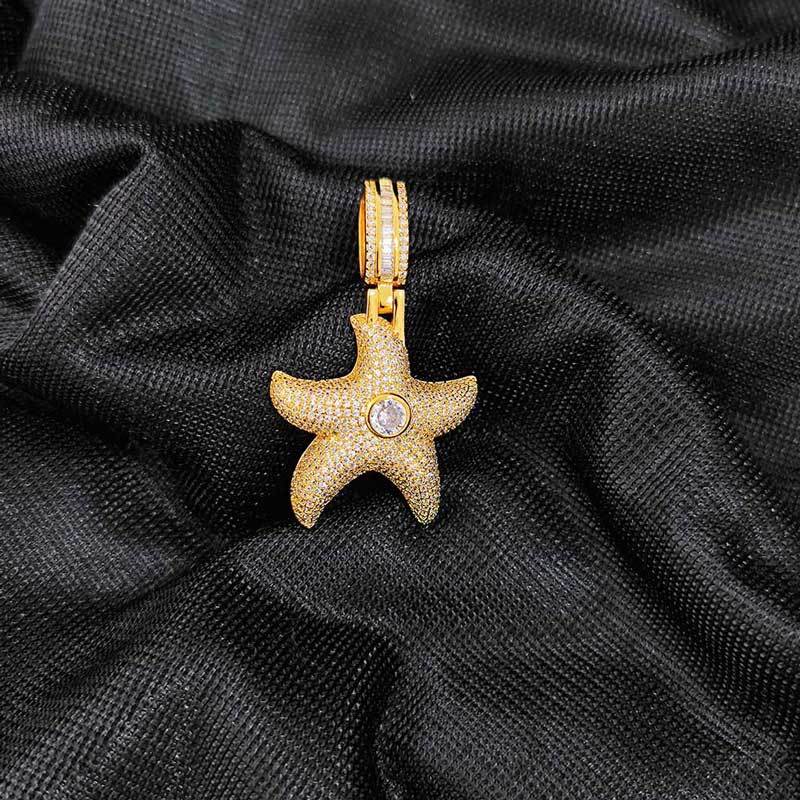 Starfish Pendant CZ Star Shaped Silver Plated Charm