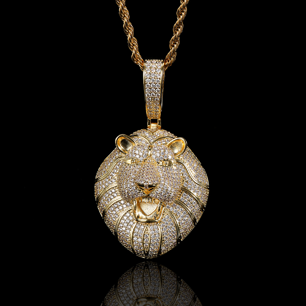 Big Gold Lion Pendant Necklace
