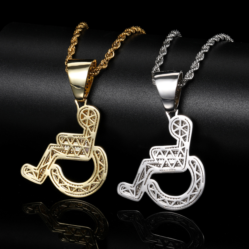 18K Gold Wheelchair Pendant – Hip Hop Copper CZ Personality Charm
