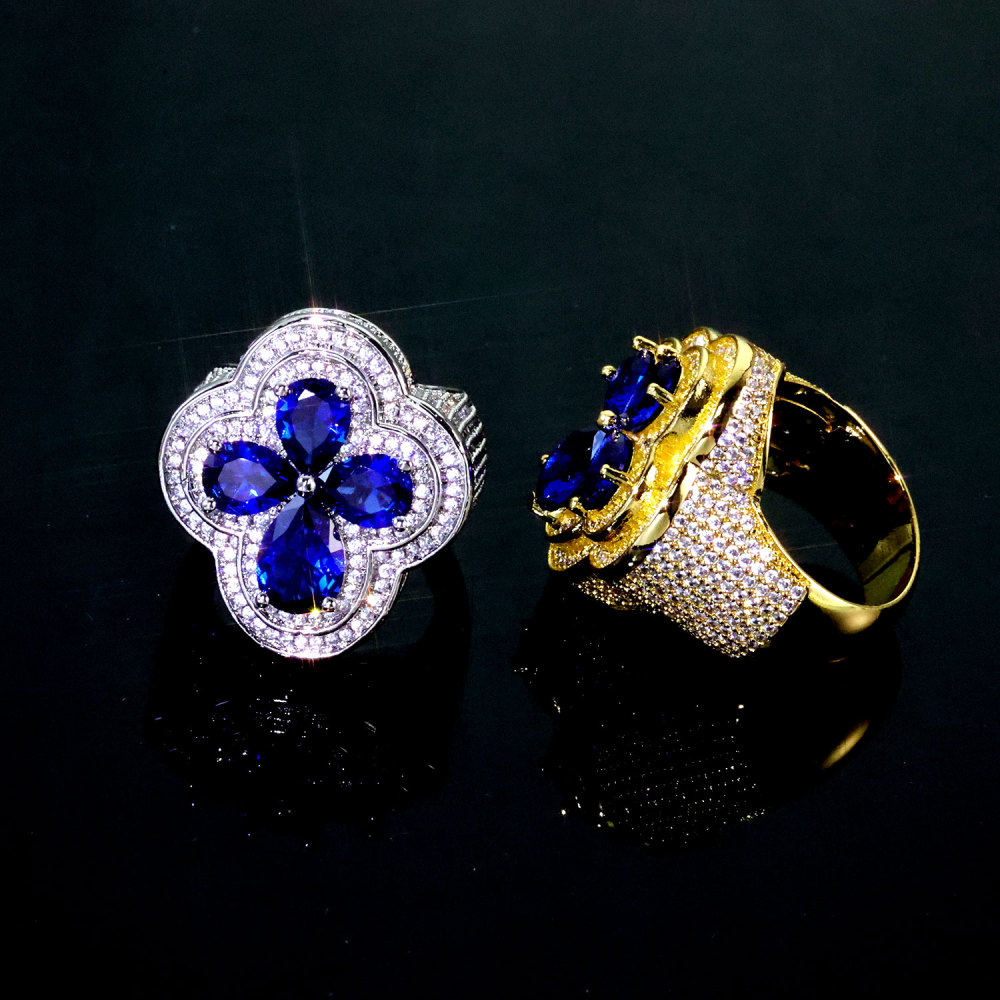 Iced Four-leaf Clover Ring