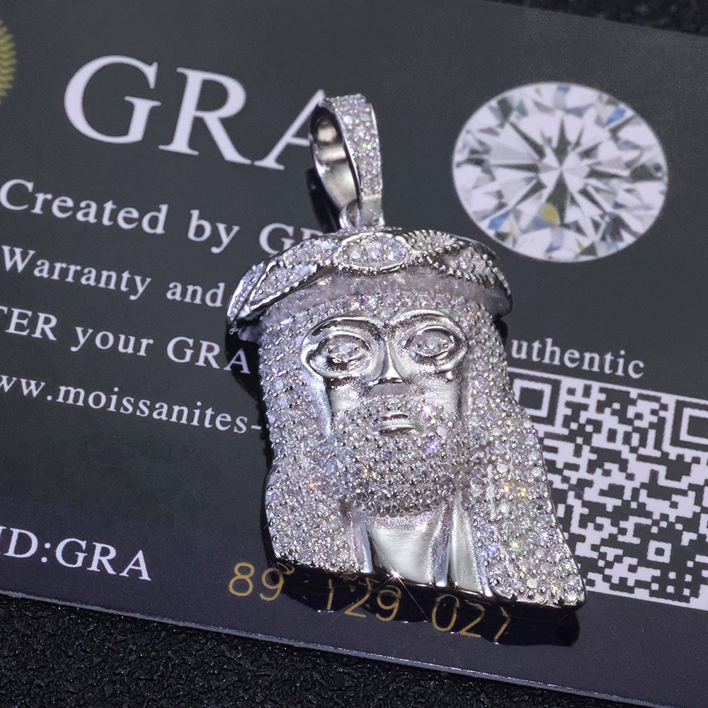 Iced Out Jesus Head Pendant 925 Silver Moissanite Passes Diamond Test