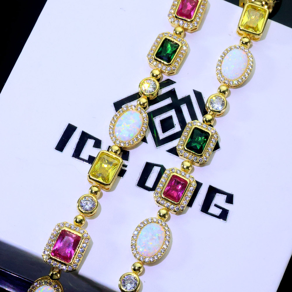 8mm Iced Colorful Gemstone Cuban Link Bracelet