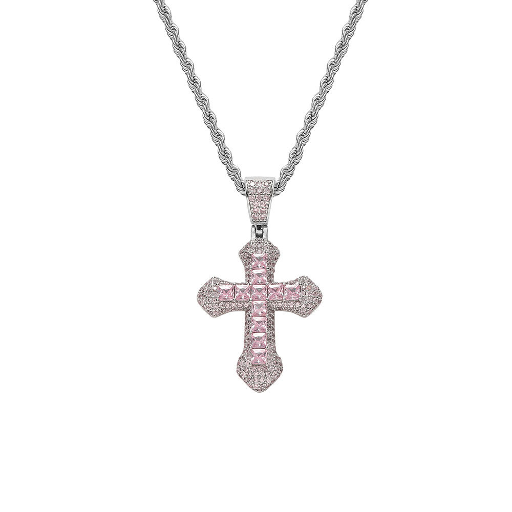 close-up of CZ stones on Jesus cross pendant - luxury bling necklace