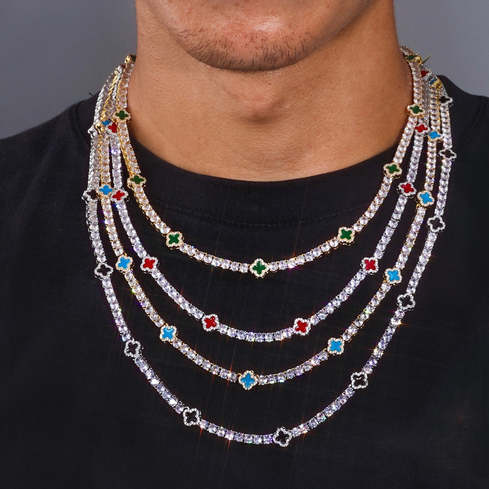 Enamel Clover Tennis Chain Necklace