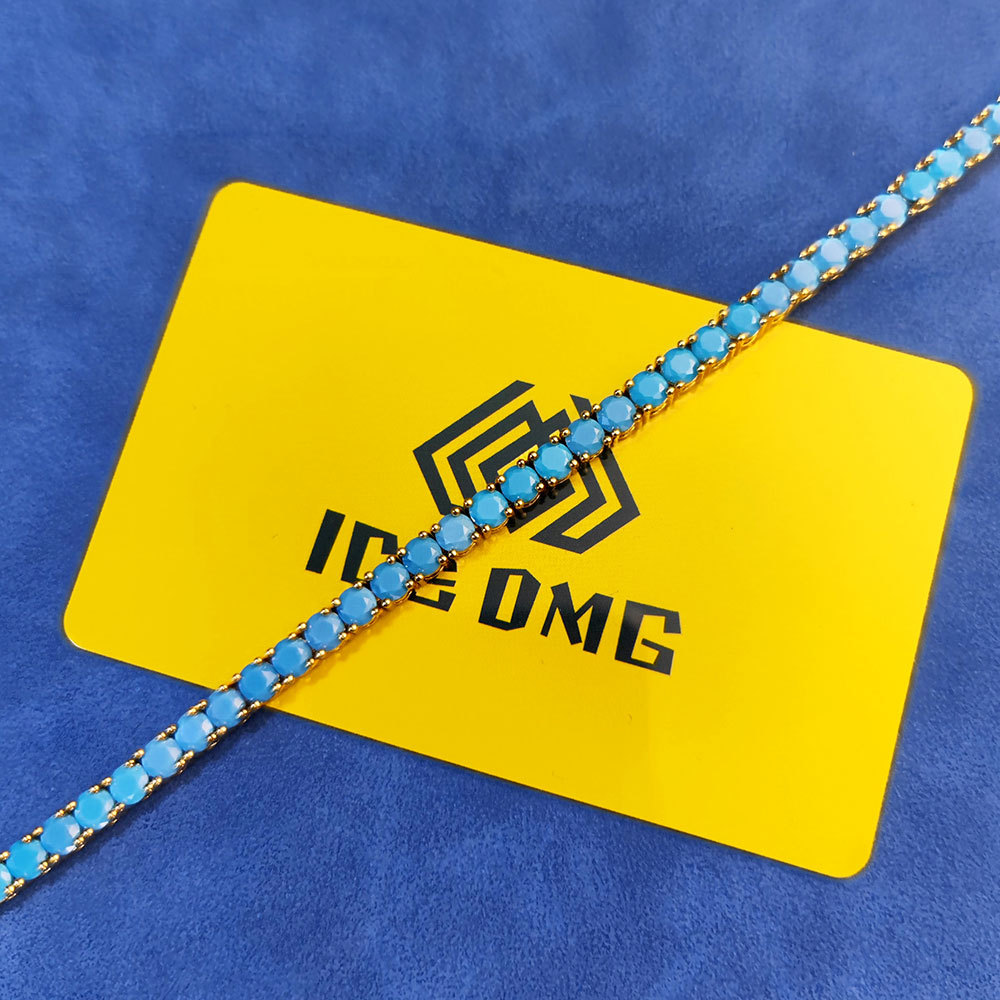 4mm Blue Turquoise Tennis Chain Bracelet 18K Gold Plated Tennis Chain Bracelet for Gift