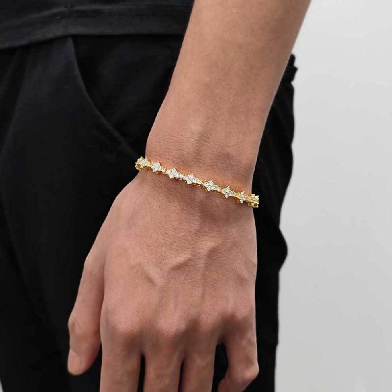 Gold Plated CZ Flower Tennis Chain – 6.5mm Iced Out Hip Hop Jewelry
