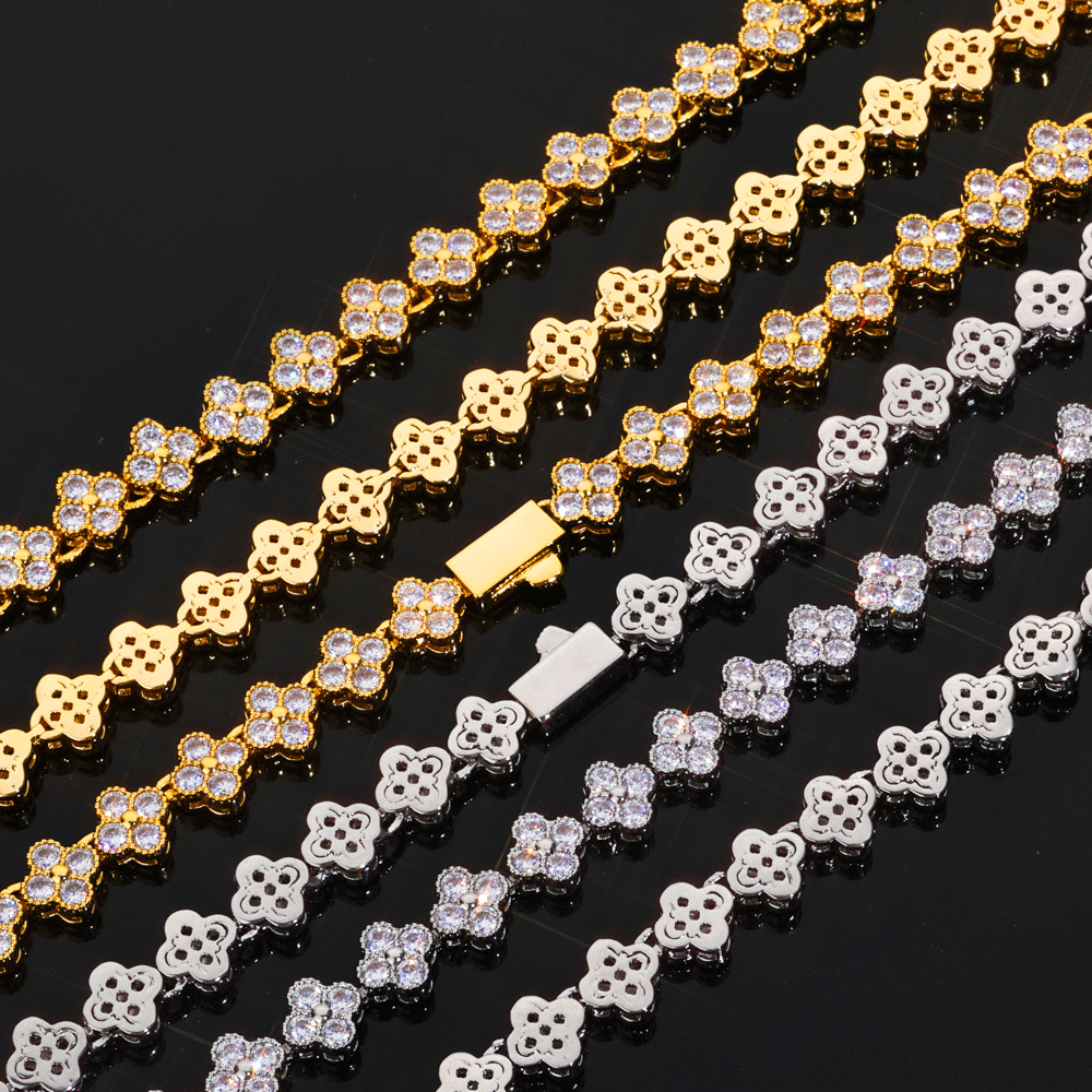 ICEOMG Four Leaf Clover Plum Blossom Iced Out Zircon Bracelet
