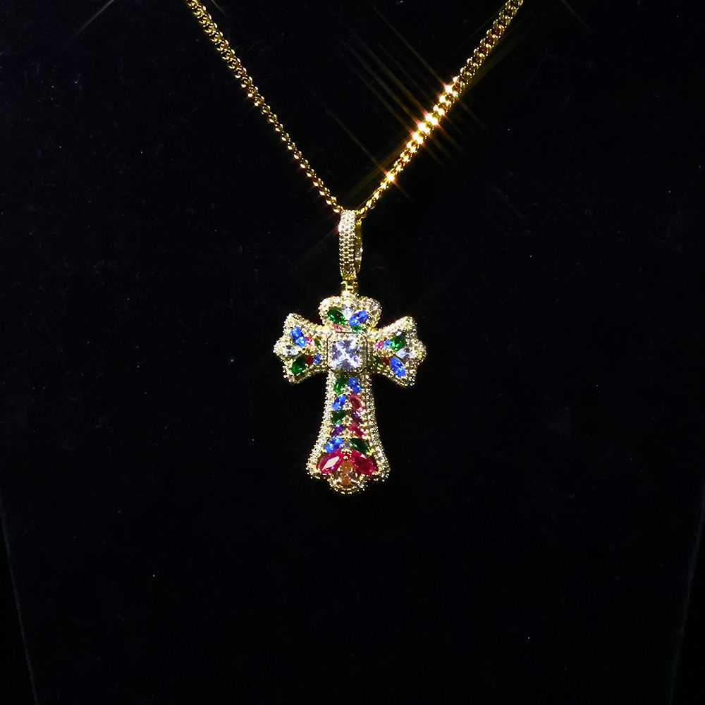 ICEOMG Colorful Cross Pendant Large Baguette CZ Charm Pendant