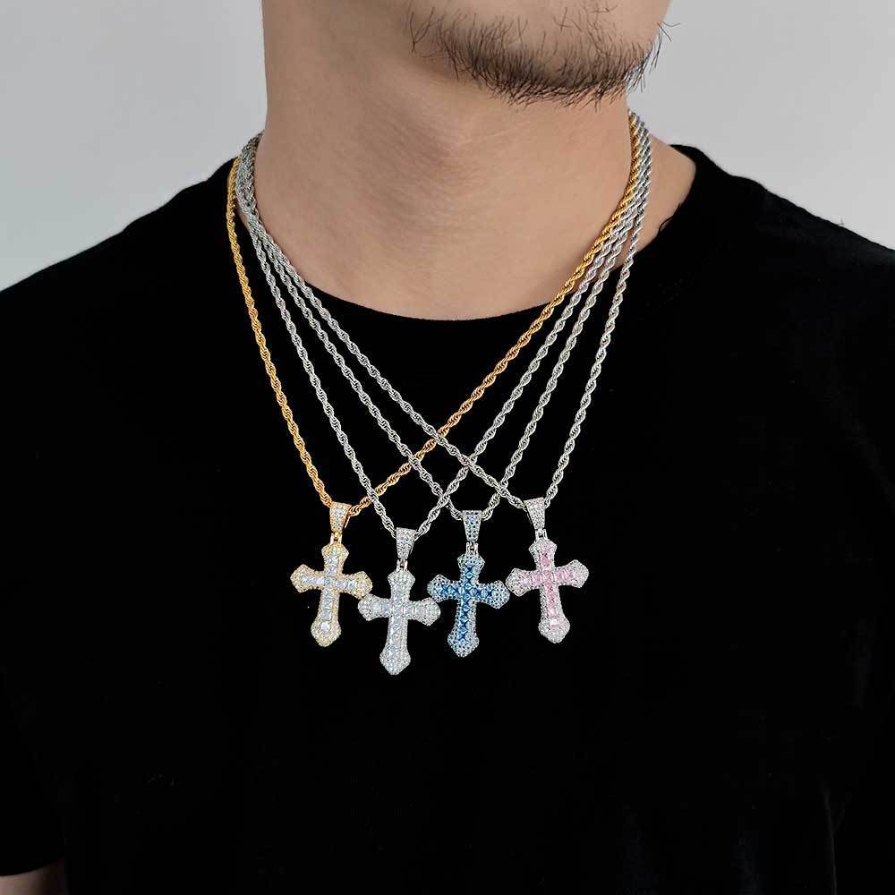iceomg Hiphop Jewelry Iced Out Diamond Cross Pendant Necklace for Women 18k Gold Plated Christian Jesus Cz Cross Pendant Necklace