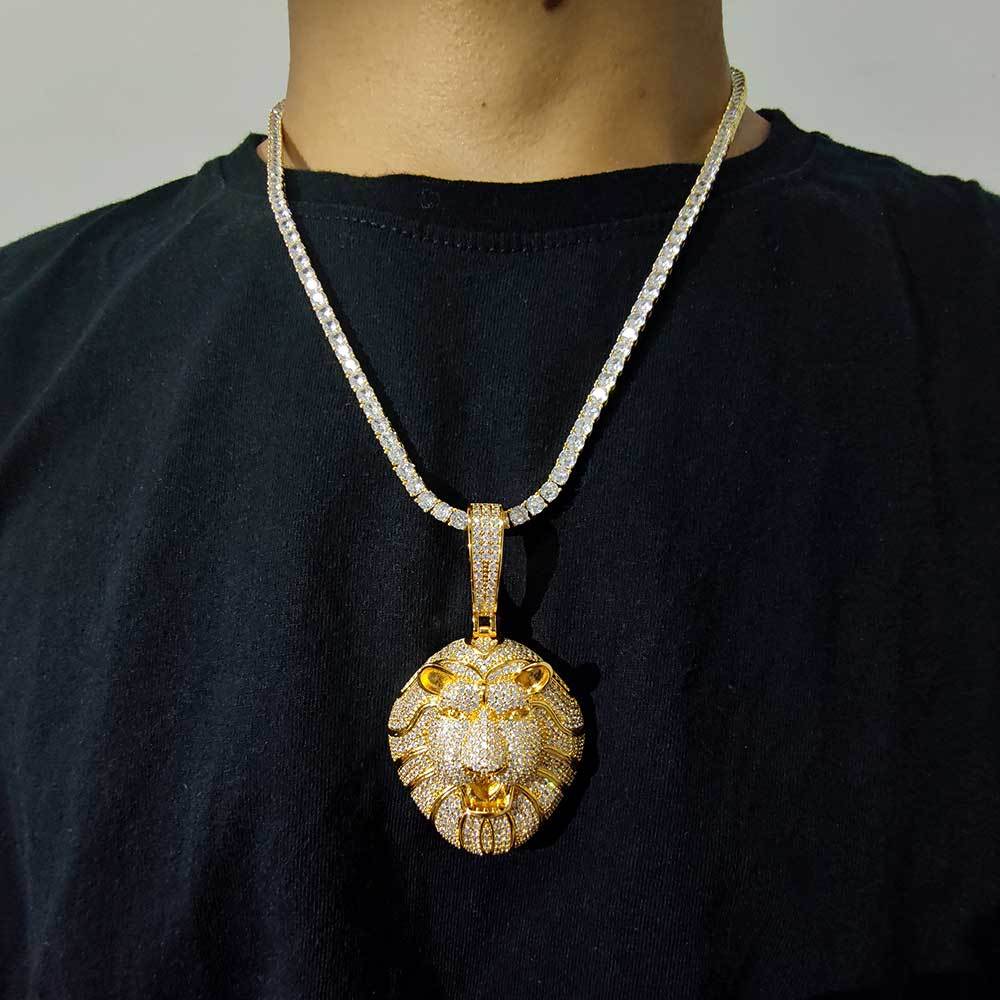 Big Gold Lion Pendant Necklace