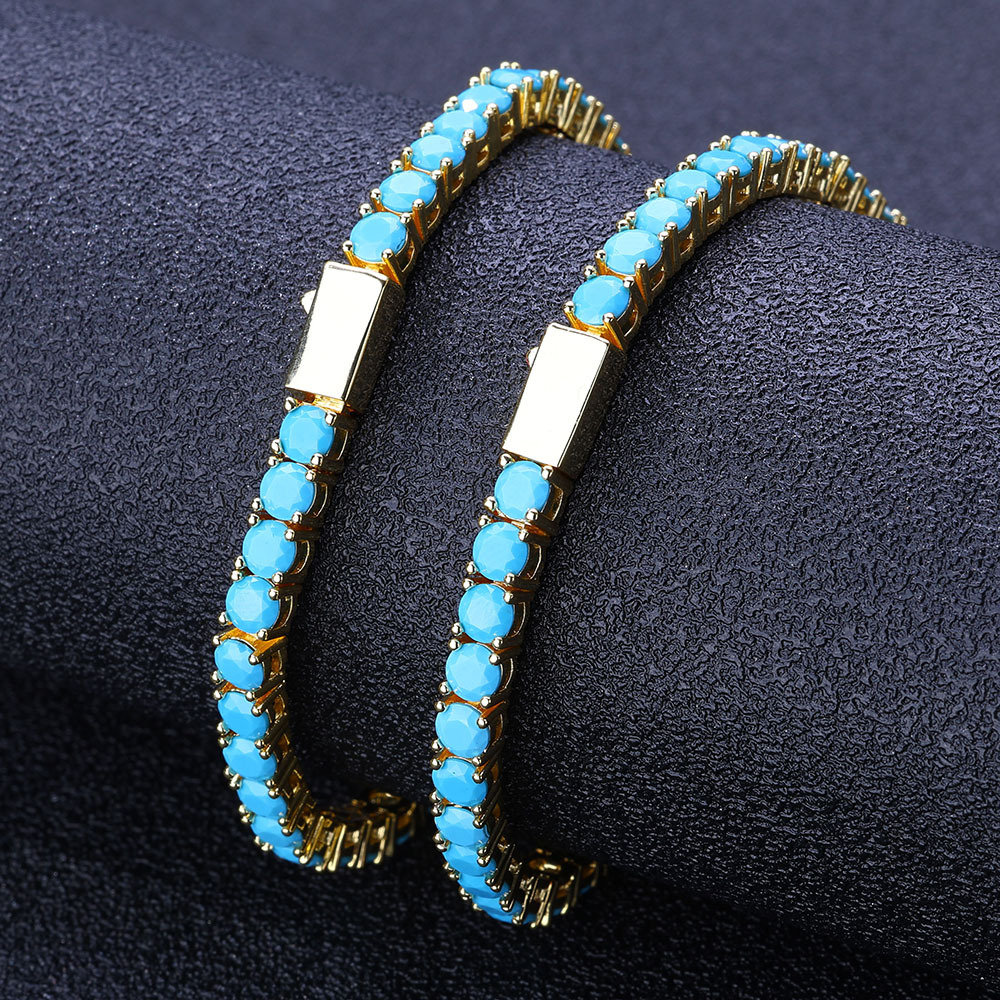 4mm Blue Turquoise Tennis Chain Bracelet 18K Gold Plated Tennis Chain Bracelet for Gift