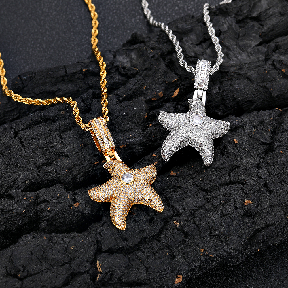 Starfish Pendant CZ Star Shaped Silver Plated Charm