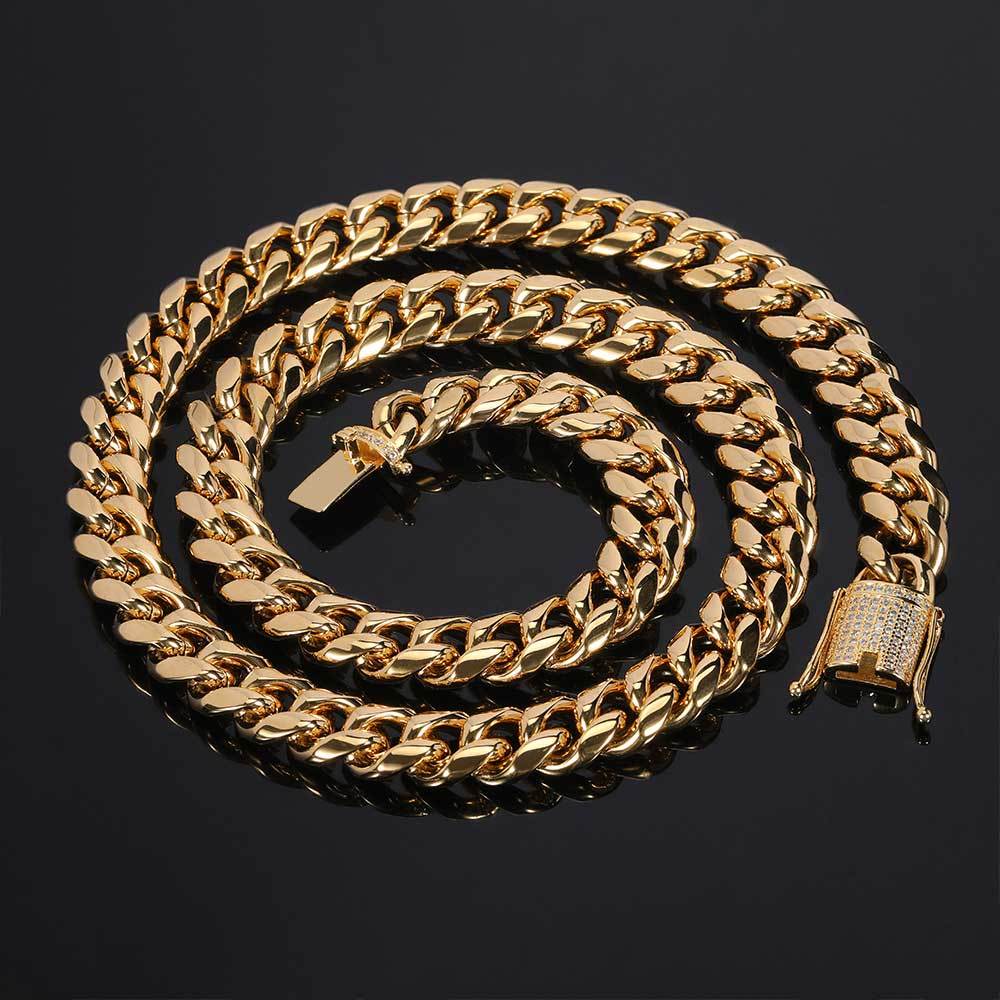 12mm Iced Out CZ Iced Clasp Miami Cuban Link Chain Necklace