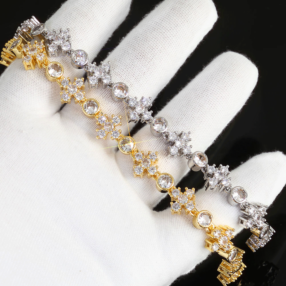Cross Shiny CZ Stone Link Chain Bracelet