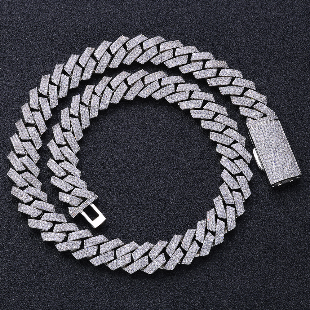 16mm Iced Out 3 Rows Diamond Prong Cuban Link Chain