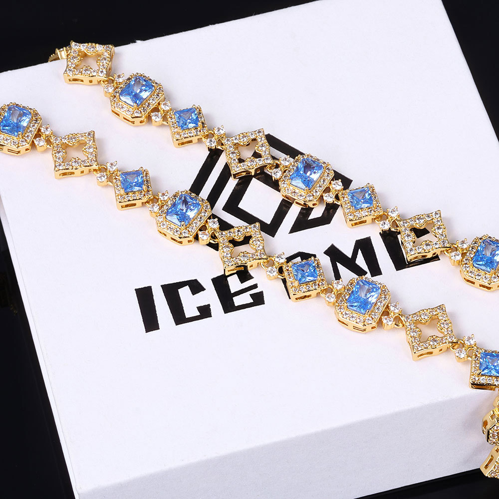 11mm Blue Zircon Chain Star Link Design Gemstone Necklace