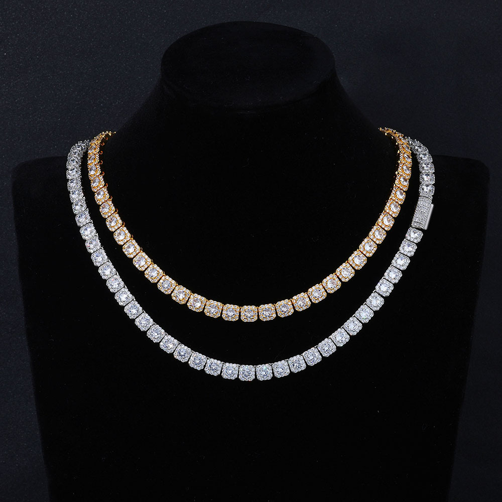 7mm Cluster Tennis Chain Necklace  Iced Out Hip Hop Jewelry