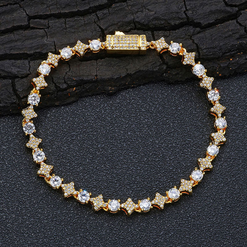 6mm Diamond Star Tennis Bracelet  925 vvs Silver & Gold Hip Hop Bling