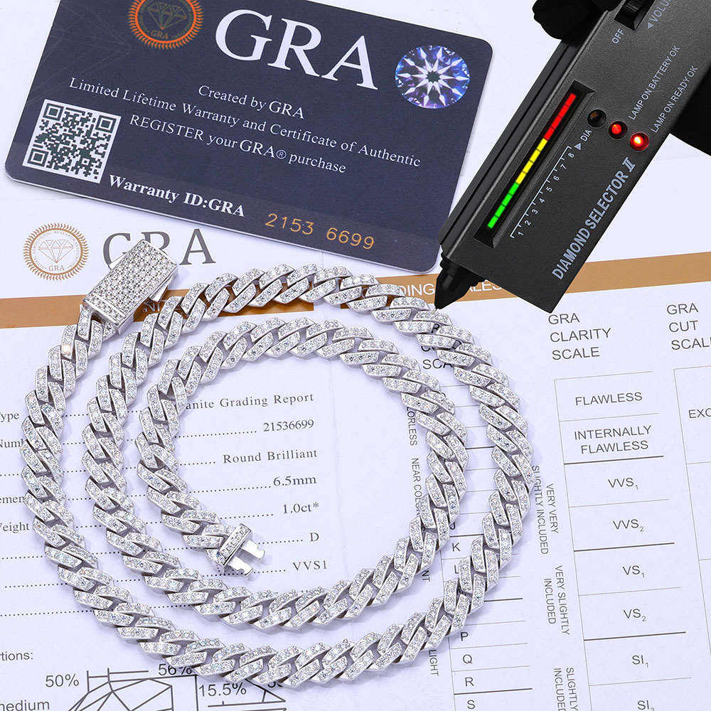 8mm S925 Silver Iced Out VVS Moissanite Cuban Link Chain