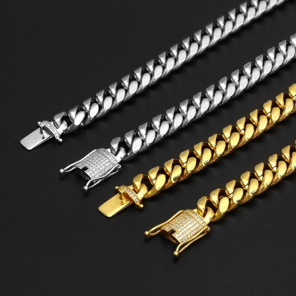 12mm Iced Out CZ Iced Clasp Miami Cuban Link Chain Necklace