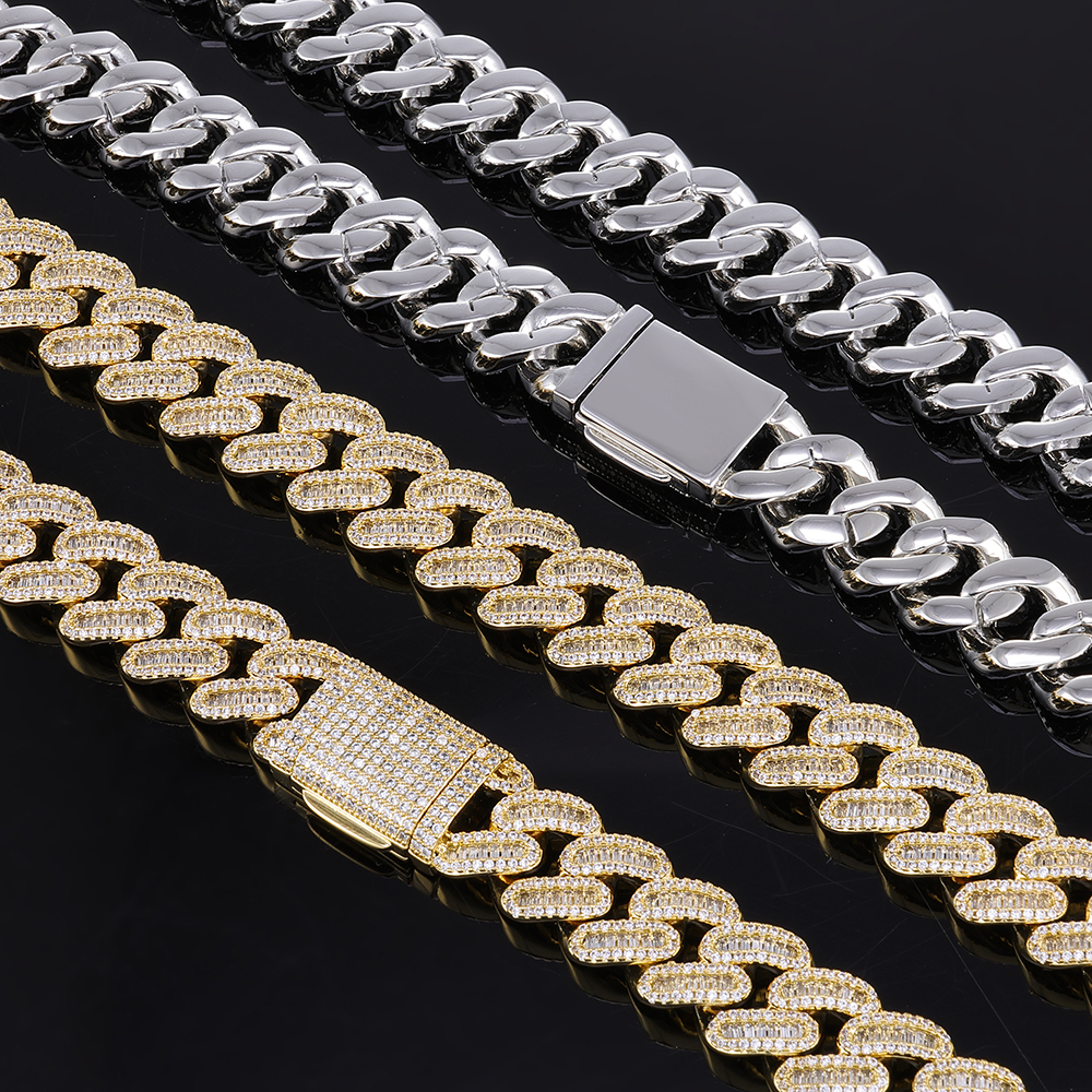 15mm Baguette Iced Out Cuban Link Chain