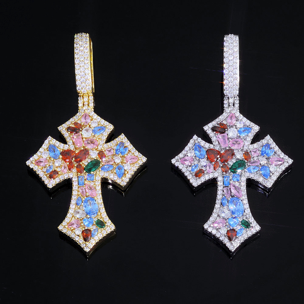 ICEOMG Colorful Irregular Zircon Iced Out Cross Pendant