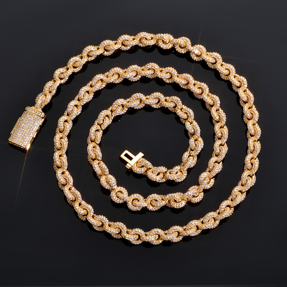 8mm Iced Out Zircon Flip Buckle O Shaped Chain Necklace