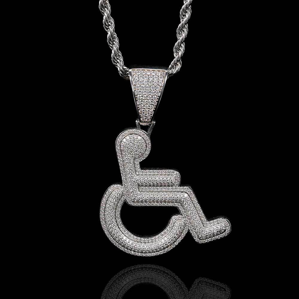 18K Gold Wheelchair Pendant – Hip Hop Copper CZ Personality Charm