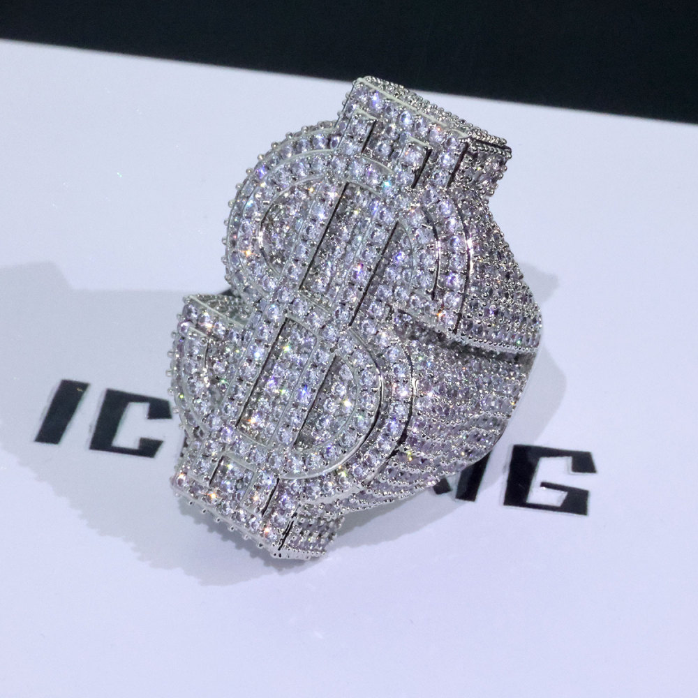 18K Yellow Gold-Plated Iced 5A CZ US Dollar Ring