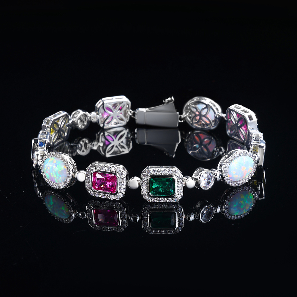 8mm Iced Colorful Gemstone Cuban Link Bracelet