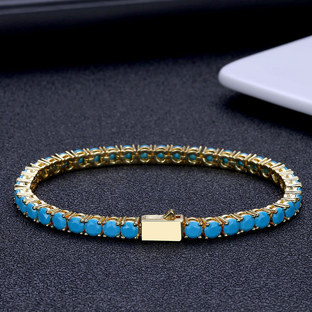 4mm Blue Turquoise Tennis Chain Bracelet 18K Gold Plated Tennis Chain Bracelet for Gift