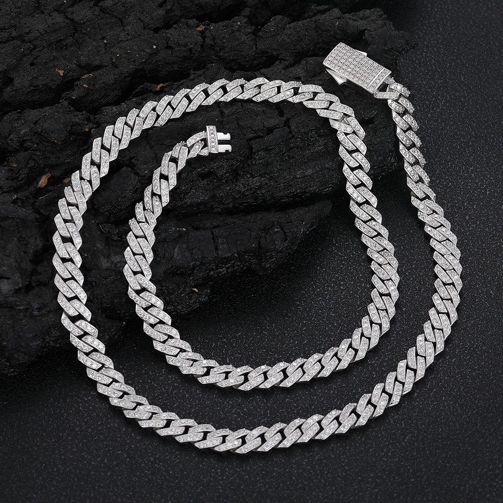 8mm S925 Silver Iced Out VVS Moissanite Cuban Link Chain