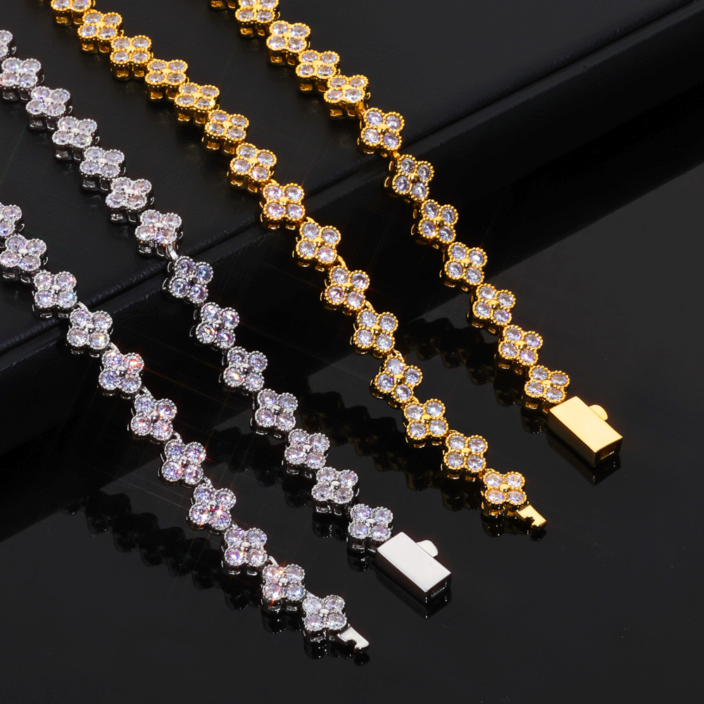 ICEOMG Four Leaf Clover Plum Blossom Iced Out Zircon Necklace