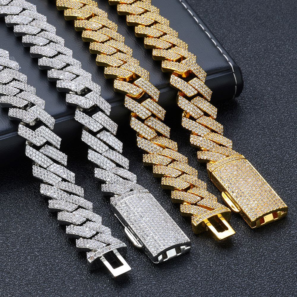 16mm Iced Out 3 Rows Diamond Prong Cuban Link Chain