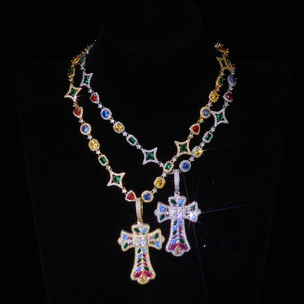 ICEOMG Colorful Cross Pendant Large Baguette CZ Charm Pendant