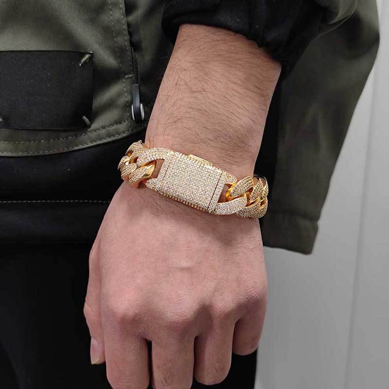 Hip Hop 18K Gold Cuban Chain Bracelet – CZ Diamond Look