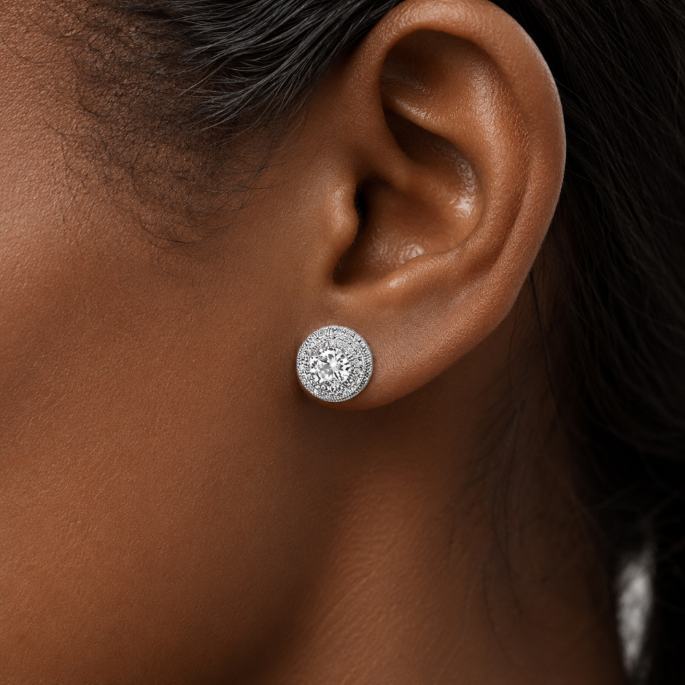 CZ Round Iced Stud Earrings