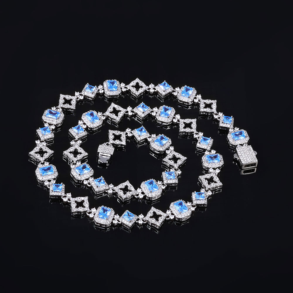 11mm Blue Zircon Chain Star Link Design Gemstone Necklace