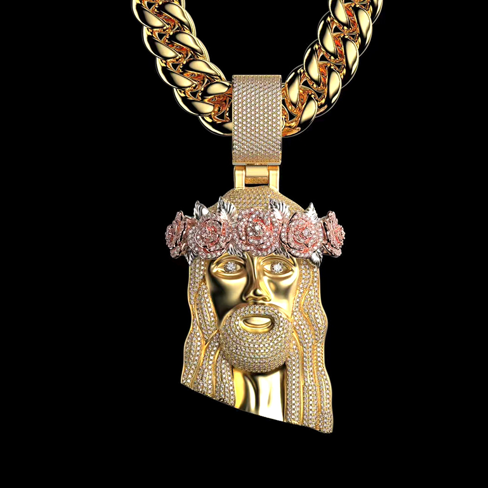 Rose Iced Jesus Pendant