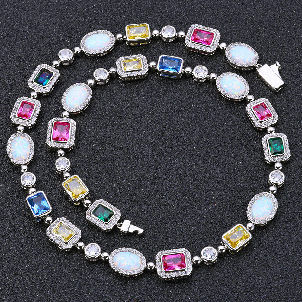 Iced Colorful Gemstone Cuban Link Chain Necklace
