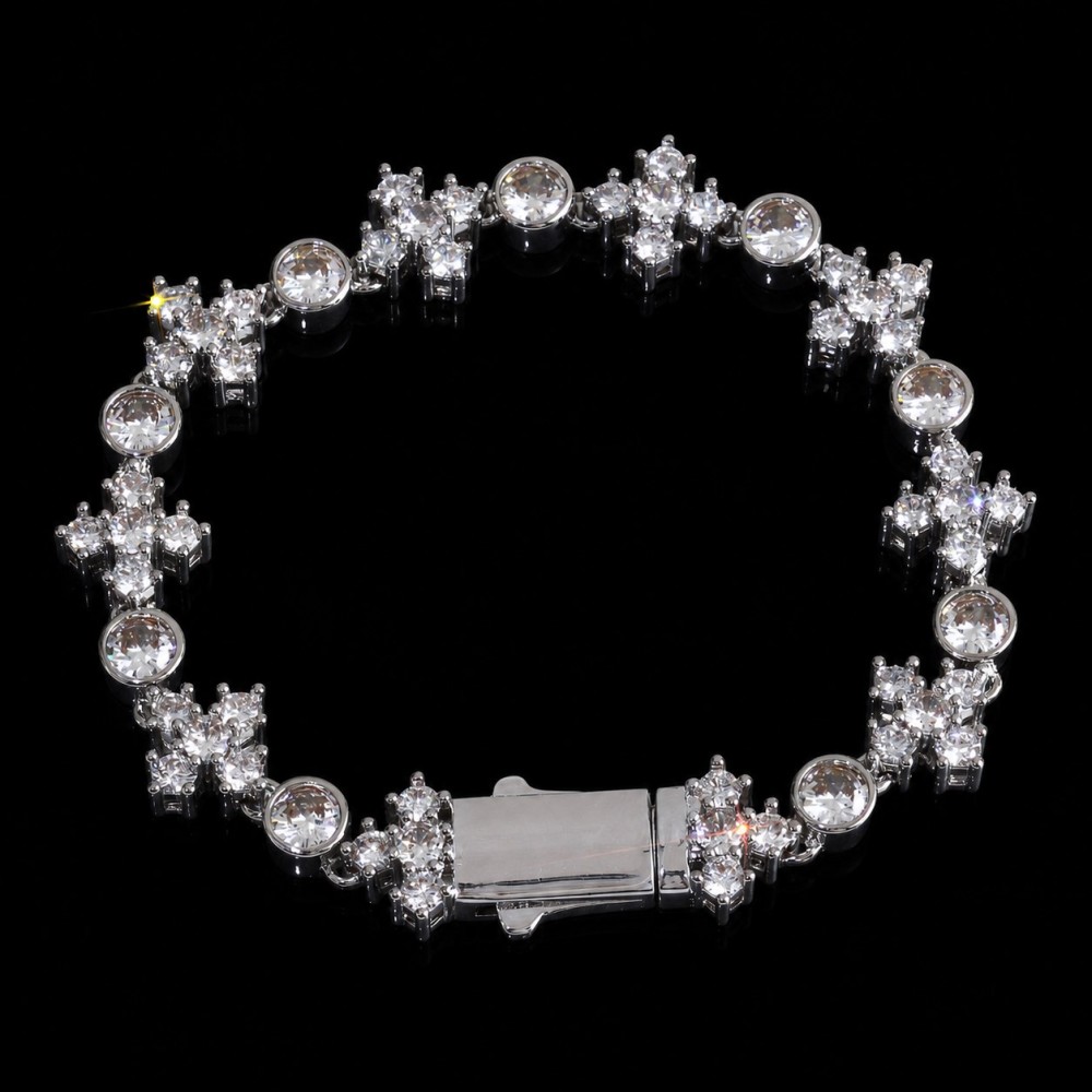 Cross Shiny CZ Stone Link Chain Bracelet