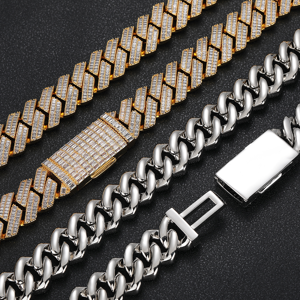 20mm Baguette Cuban Link Bracelet – Iced Out Silver Hip Hop Jewelry