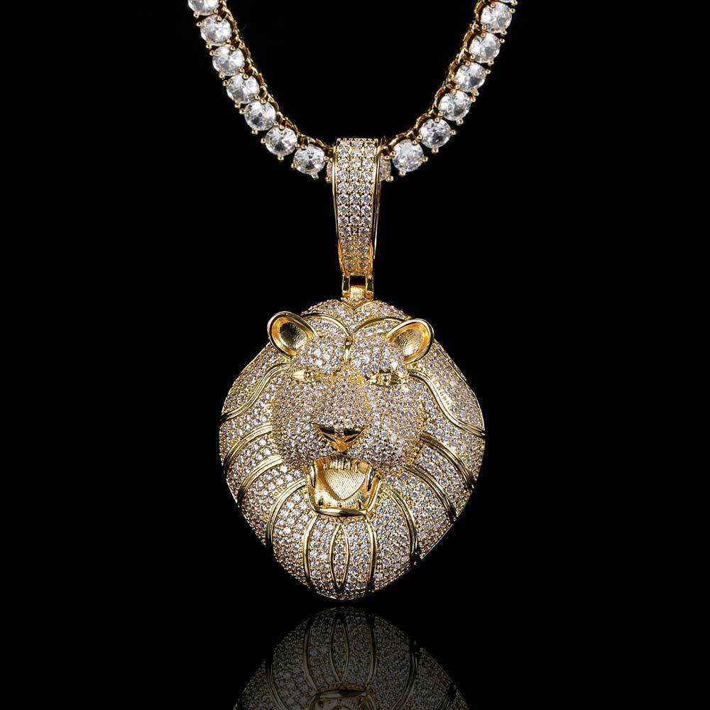 Big Gold Lion Pendant Necklace