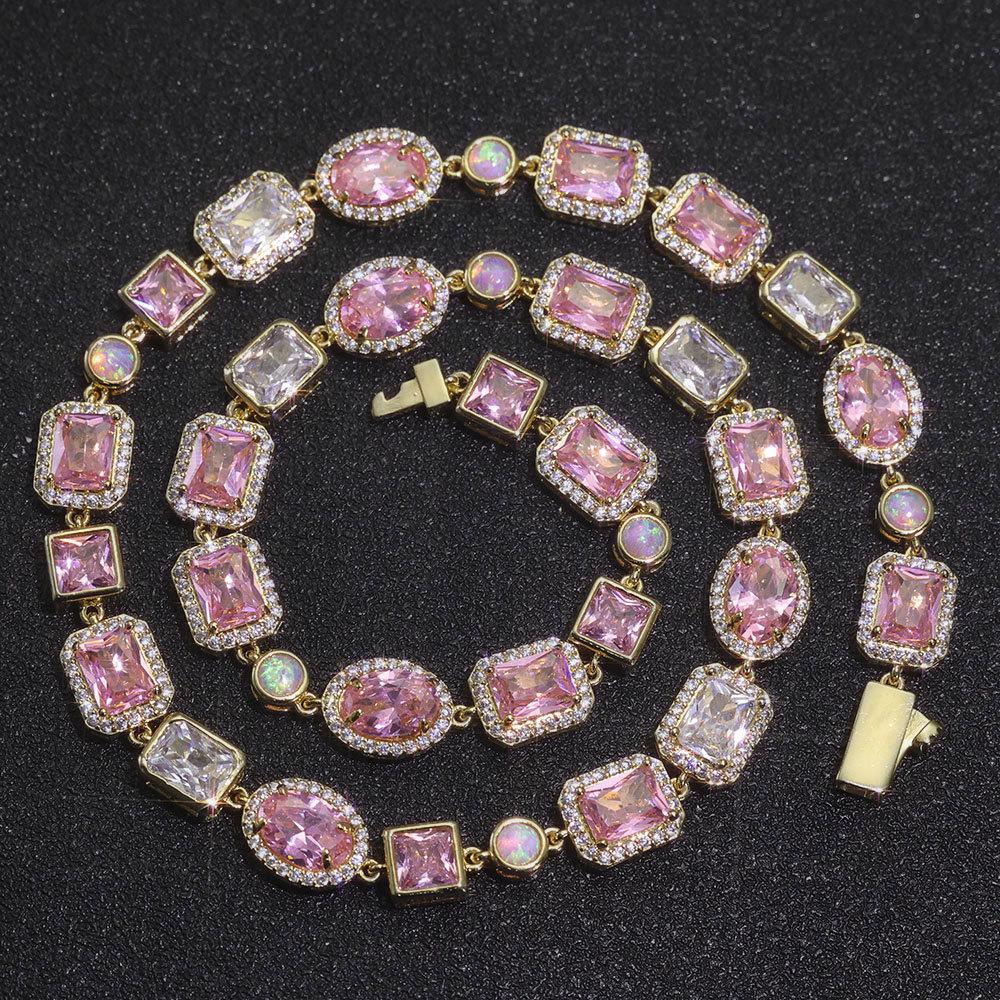 10mm Opal Pink Cz Stone Chain Necklace