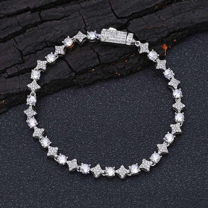 6mm Diamond Star Tennis Bracelet  925 vvs Silver & Gold Hip Hop Bling