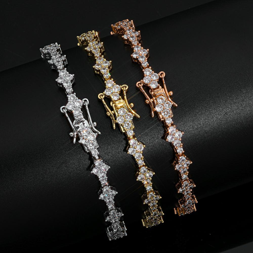 6.5mm Iced Out VVS Moissanite Flower Shape Tennis Chain Bracelet