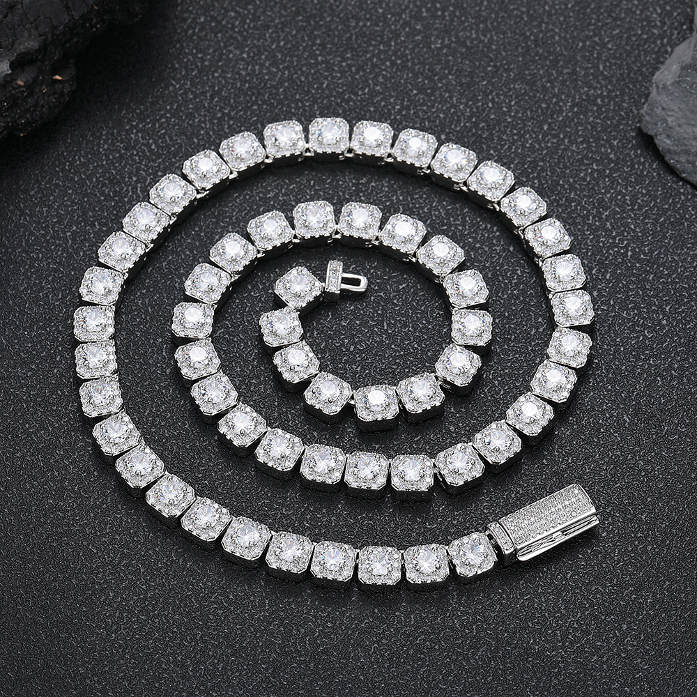 7mm Cluster Tennis Chain Necklace  Iced Out Hip Hop Jewelry