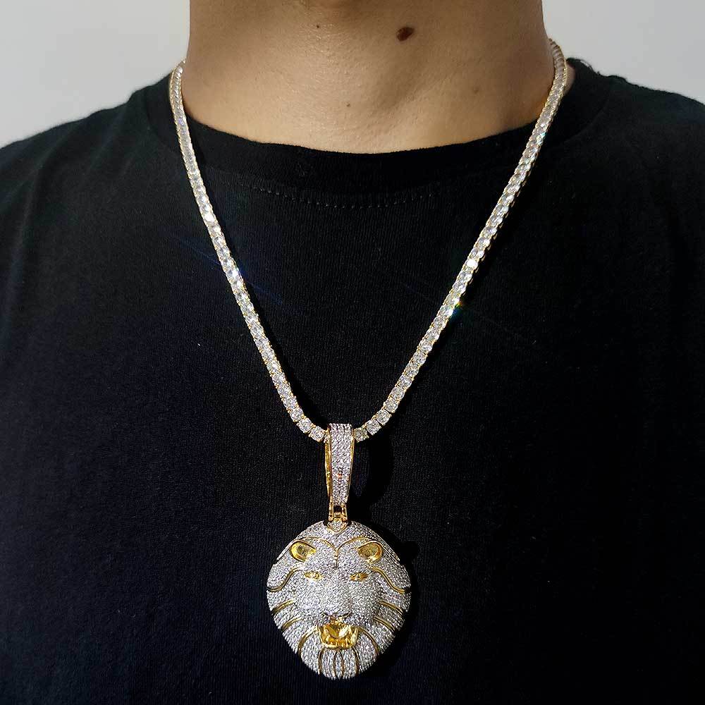 Big Gold Lion Pendant Necklace