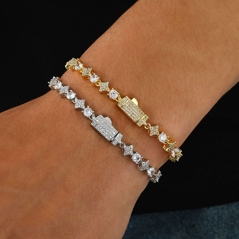 6mm Diamond Star Tennis Bracelet  925 vvs  Hip Hop Bling